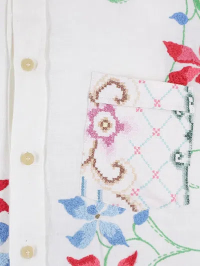 By Walid Floral-embroidery Linen Shirt In Neutral