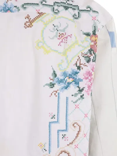 By Walid Floral-embroidery Linen Shirt In Neutral
