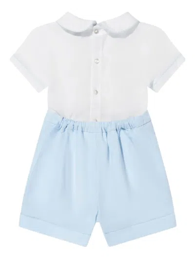 Sarah Louise Smocking-detail Peter Pan Collar Shorts Set In Blue