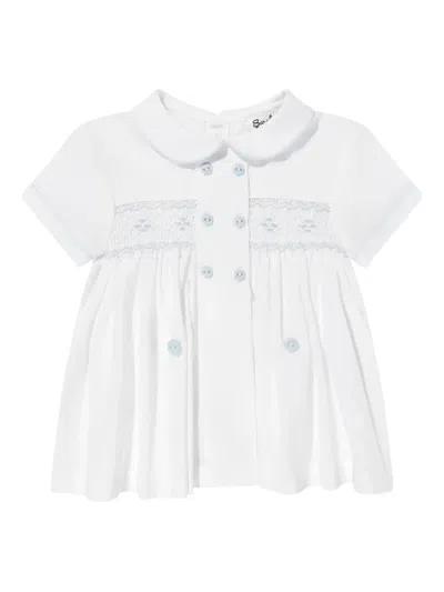 Sarah Louise Smocking-detail Peter Pan Collar Shorts Set In Blue