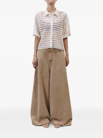 Alysi Crochet-pattern Collared Shirt In Neutral