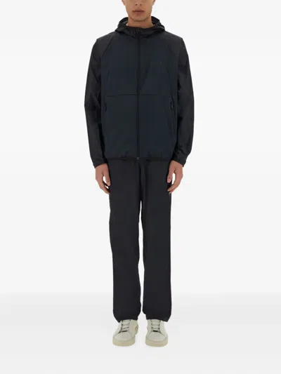 Hugo Boss Hooded Panelled Windbreaker In Blue