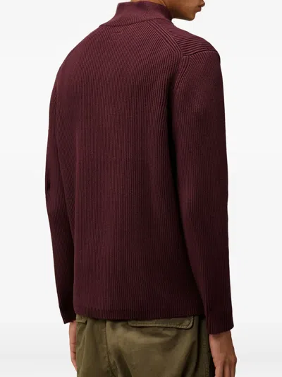 C.p. Company Ribbed Half-zip Sweater In Burgundy