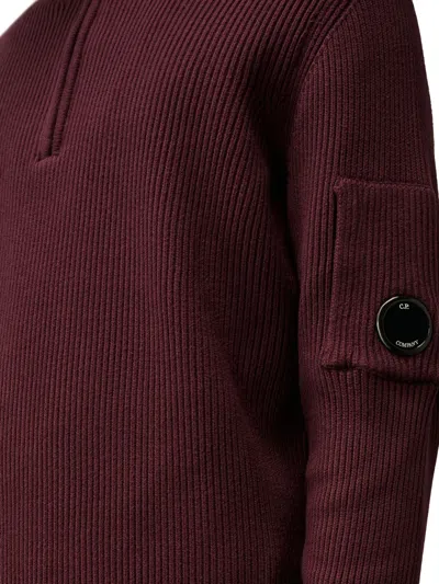 C.p. Company Ribbed Half-zip Sweater In Burgundy