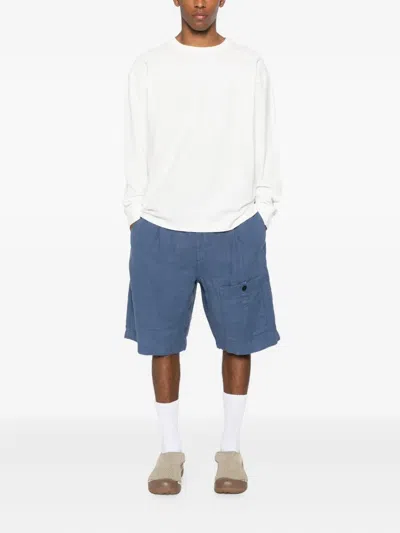 C.p. Company Pocket Linen Shorts In Blue