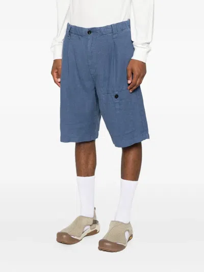 C.p. Company Pocket Linen Shorts In Blue