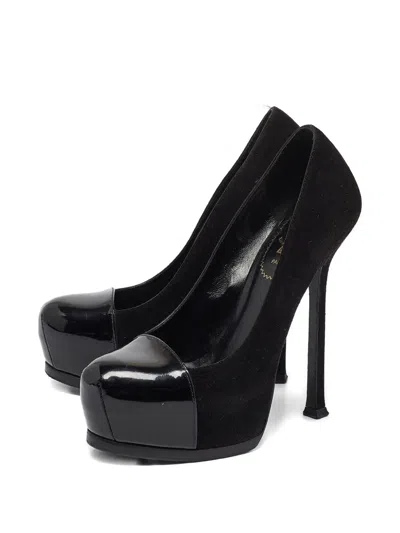 Pre-owned Saint Laurent 140mm Tribtoo Suede Patent Platform Pumps
