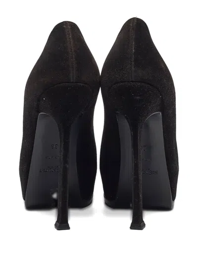 Pre-owned Saint Laurent 140mm Tribtoo Suede Patent Platform Pumps