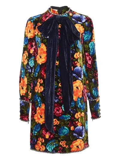Pre-owned Gucci Velvet Floral Bow Dress
