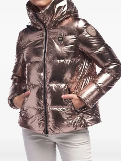 Blauer Metallic-effect Hooded Puffer Jacket In Metallic