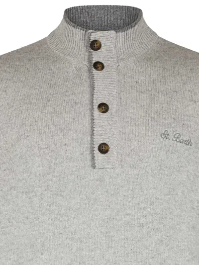 Mc2 Saint Barth Mock-neck Button Sweater In Gray