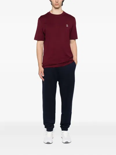 Brunello Cucinelli Men Jersey T-shirt With Logo In Burgundy