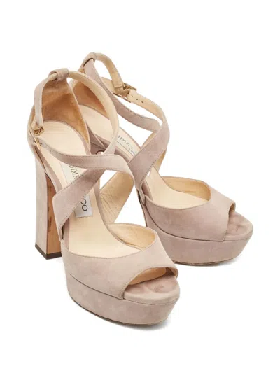 Pre-owned Jimmy Choo 115mm Platform Cross Strap Sandals