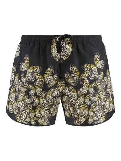 Neil Barrett Butterfly-print Drawstring Swim Shorts In Black