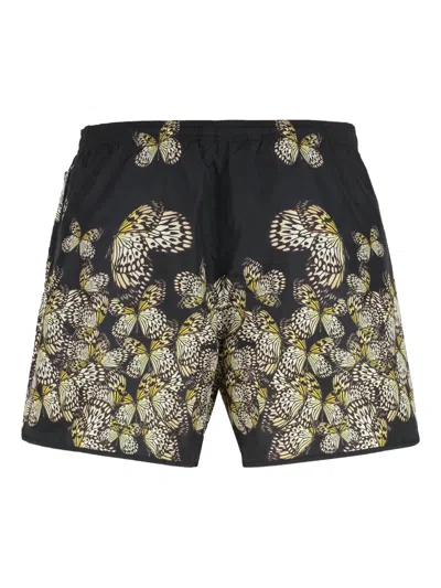 Neil Barrett Butterfly-print Drawstring Swim Shorts In Black