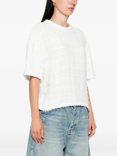 Iro Frayed-edge Tweed T-shirt In White