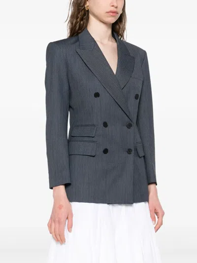 Sandro Womens Blue Striped Peak-lapel Double-breasted Stretch-woven Blazer In Blue