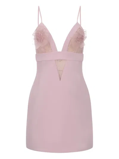 Elisabetta Franchi Embellished Lace-insert Mini Dress In Pink