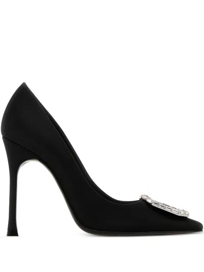 Amina Muaddi 90mm Camelia Embellished Satin Pumps