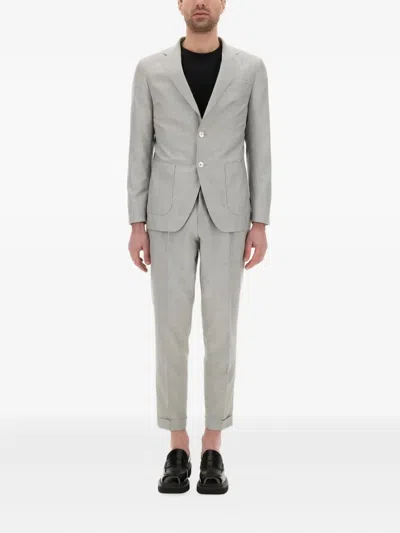 Hugo Boss Slim-fit Suit In Micro-patterned Wool And Silk In Gray