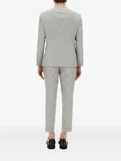 Hugo Boss Slim-fit Suit In Micro-patterned Wool And Silk In Gray
