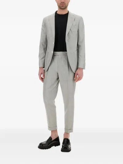 Hugo Boss Slim-fit Suit In Micro-patterned Wool And Silk In Gray