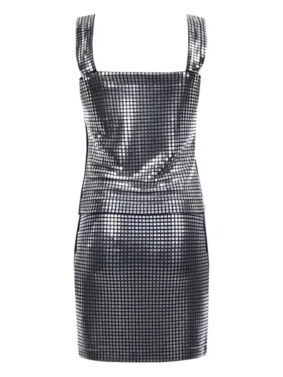 Rabanne Square-neck Metal-studded Mini Dress In Gray