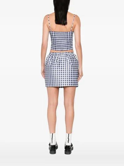 Self-portrait Gingham Floral-embellished Top In Blue