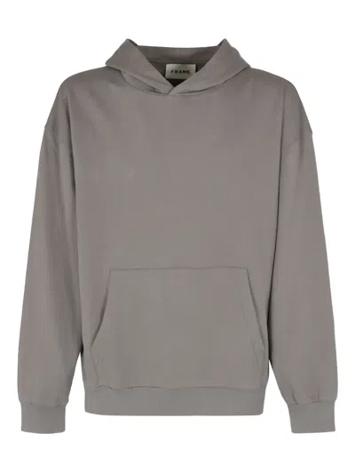 Frame Hooded Ribbed-cuff Sweatshirt In Gray