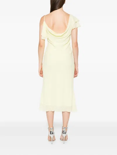 Self-portrait Light Yellow Ruffled Midi Dress With Draped Neckline In Yellow