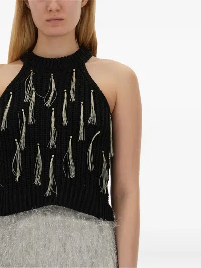 Alysi Halter-neck Tassel Top In Blue