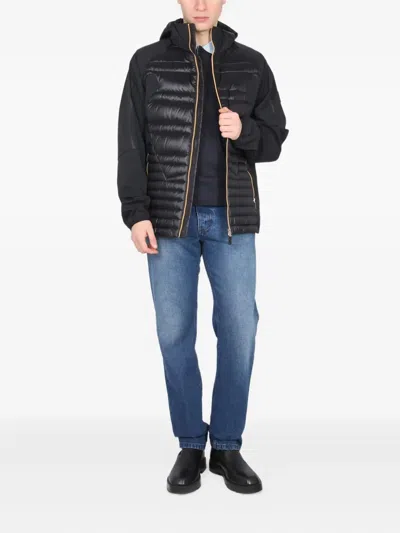 Hugo Boss Quilted Hooded Jacket With Side Zipper Pockets In Black