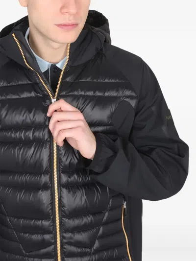Hugo Boss Quilted Hooded Jacket With Side Zipper Pockets In Black