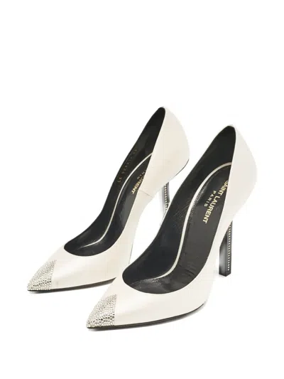 Pre-owned Saint Laurent Tower Crystal Heel Satin Pumps