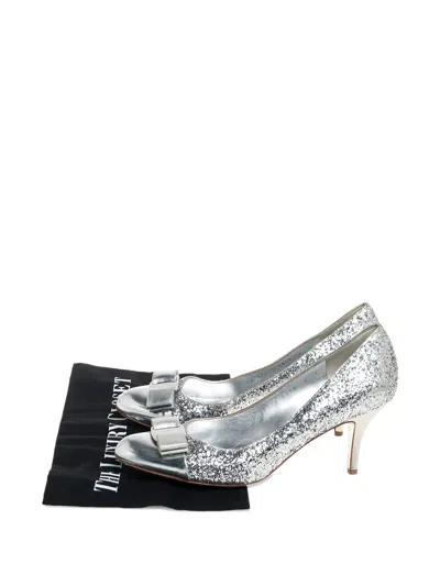 Pre-owned Ferragamo 95mm Carla Glitter Bow Pumps