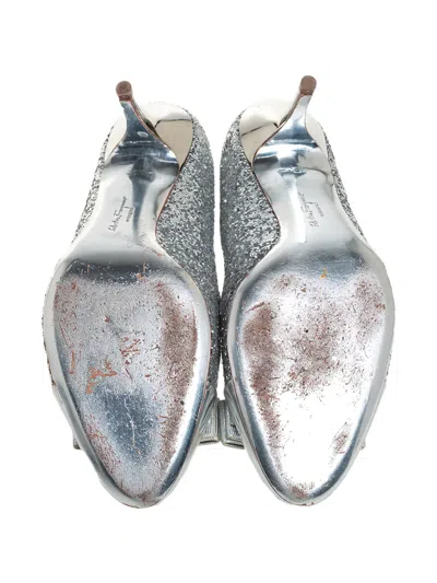 Pre-owned Ferragamo 95mm Carla Glitter Bow Pumps