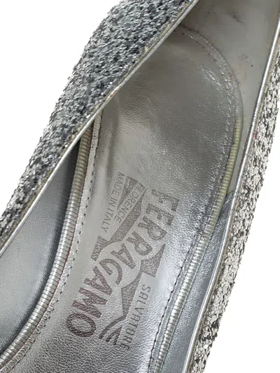 Pre-owned Ferragamo 95mm Carla Glitter Bow Pumps