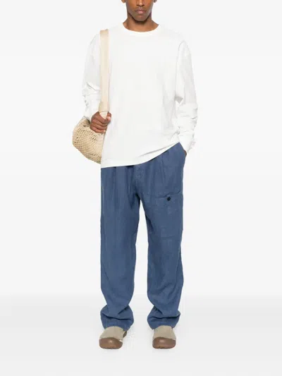 C.p. Company Pocket-detail Linen Trousers In Blue