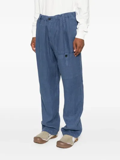 C.p. Company Pocket-detail Linen Trousers In Blue
