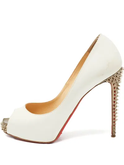Pre-owned Christian Louboutin 120mm New Very Privé Studded Peeptoe Pumps