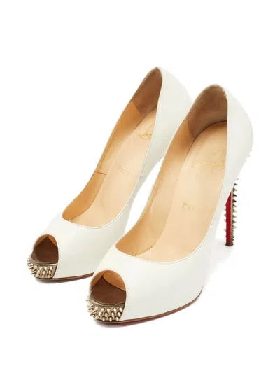 Pre-owned Christian Louboutin 120mm New Very Privé Studded Peeptoe Pumps