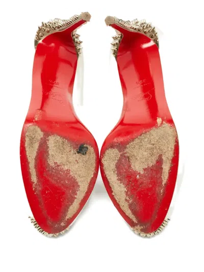 Pre-owned Christian Louboutin 120mm New Very Privé Studded Peeptoe Pumps