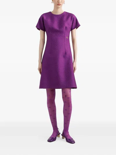 Dolce & Gabbana Rachel Short-sleeve Tweed Mini Dress In Purple