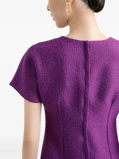 Dolce & Gabbana Rachel Short-sleeve Tweed Mini Dress In Purple