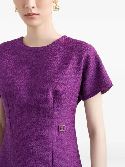 Dolce & Gabbana Rachel Short-sleeve Tweed Mini Dress In Purple