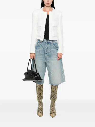 Iro Tweed Cropped Jacket Frayed Edges In White
