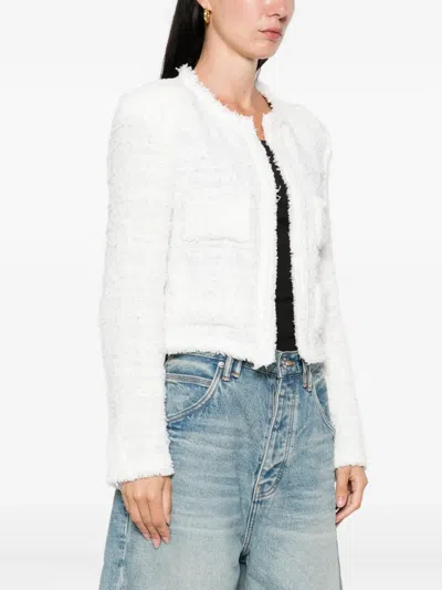 Iro Tweed Cropped Jacket Frayed Edges In White