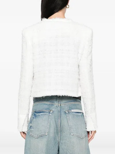Iro Tweed Cropped Jacket Frayed Edges In White