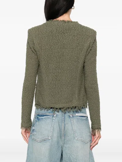 Iro Cotton Jacket With Frayed Edges And Tweed Texture In Green