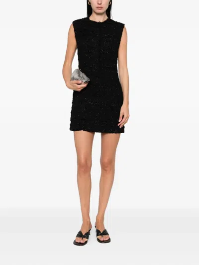Iro Mini Dress With Frayed Hem And Round Neckline In Black
